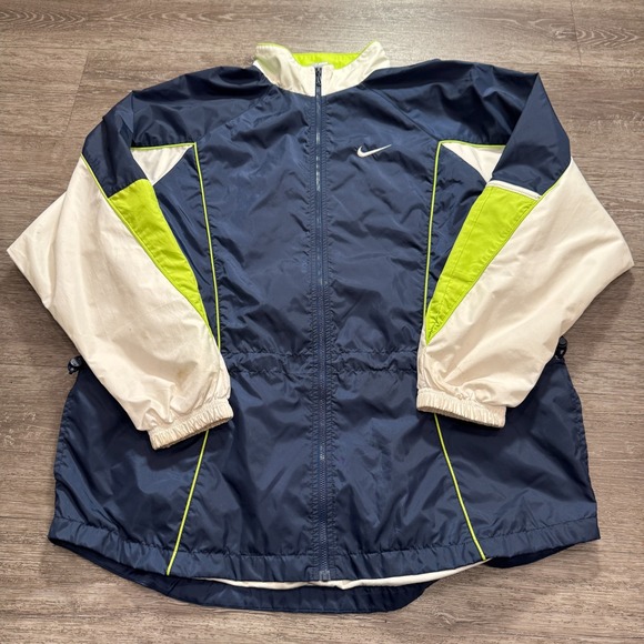 Vintage Nike Jacket Women's Large Blue Green Swoosh Full Zip Windbreaker Y2K - Picture 1 of 10